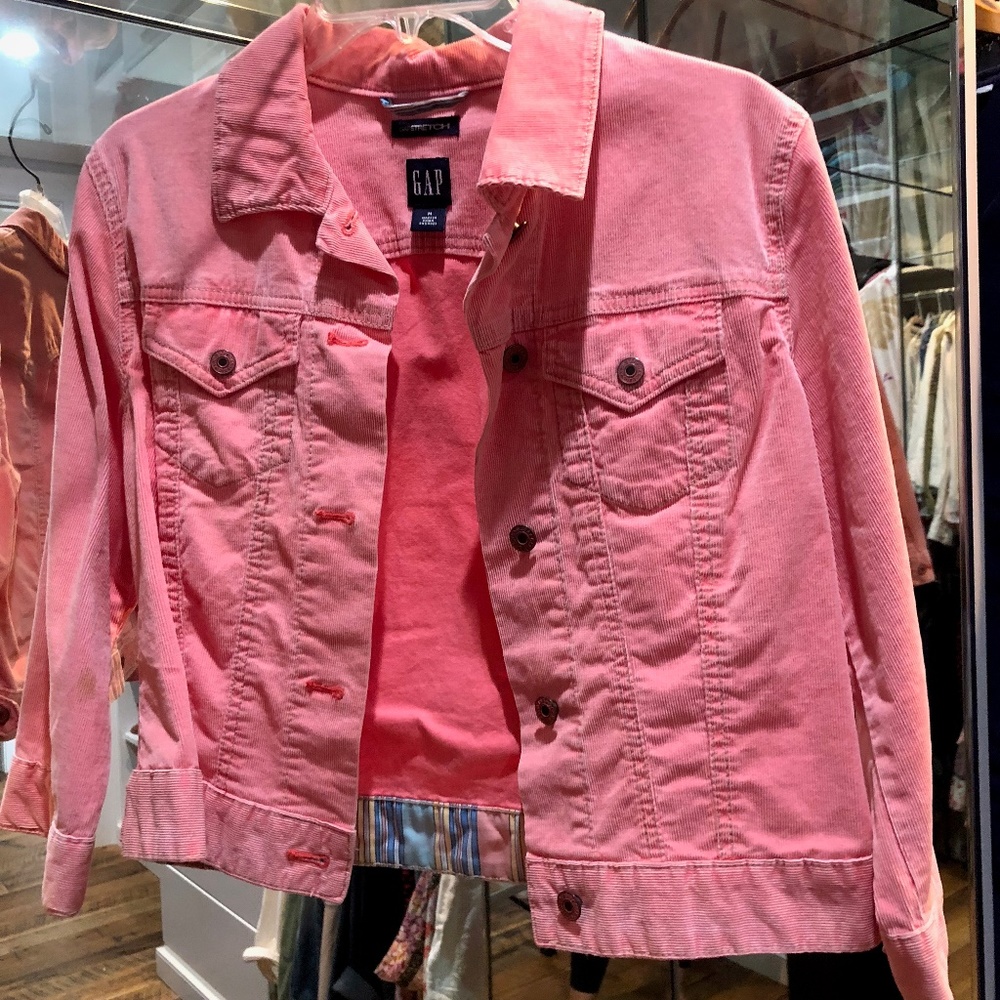 Pink Vintage Cordoroy Jean Jacket .  M.